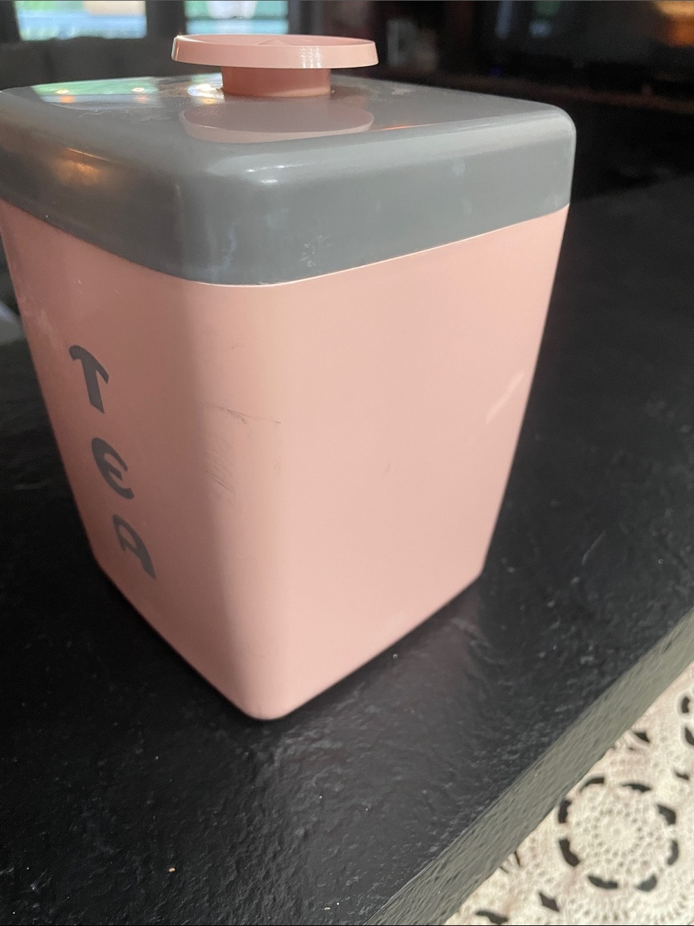 Vintage Pink Tea Canister with Gray Lid - Picture 2 of 7